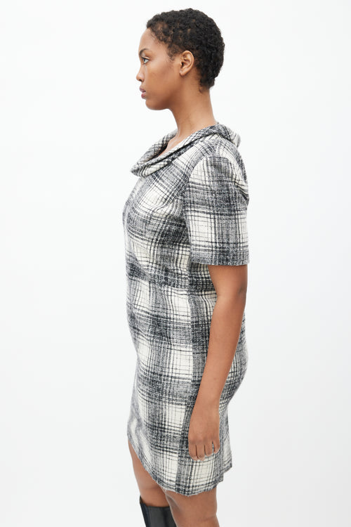 Oscar de la Renta Black 
White Plaid Cowl Dress