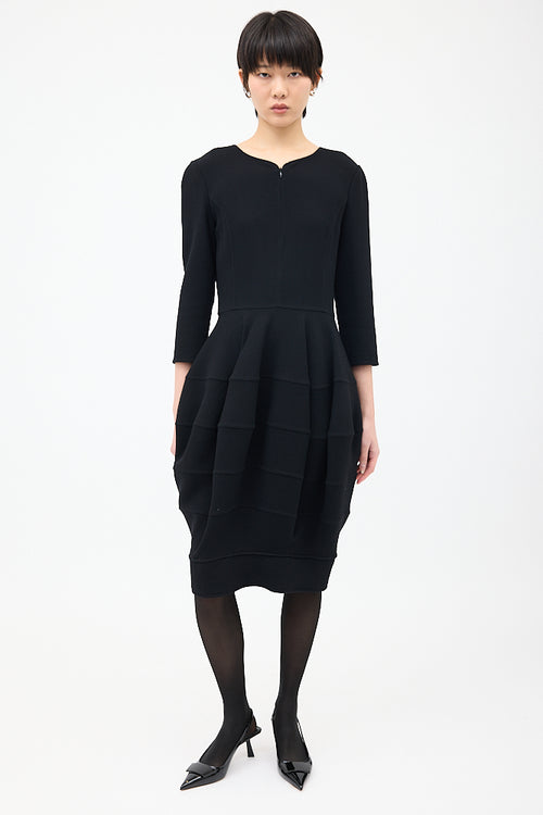 Oscar de la Renta Black Wool Panelled Midi Dress