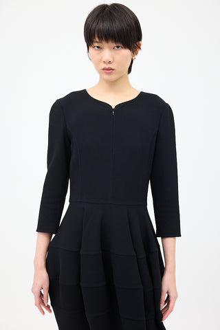 Oscar de la Renta Black Wool Panelled Midi Dress