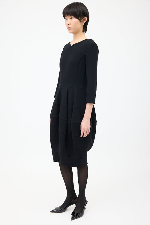 Oscar de la Renta Black Wool Panelled Midi Dress