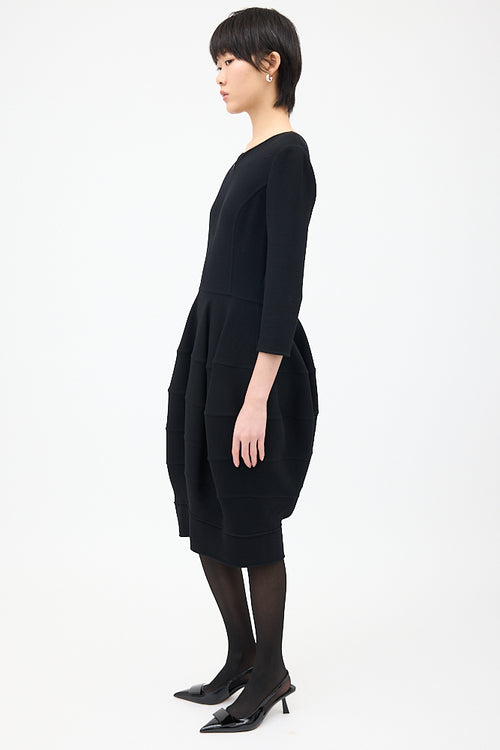 Oscar de la Renta Black Wool Panelled Midi Dress