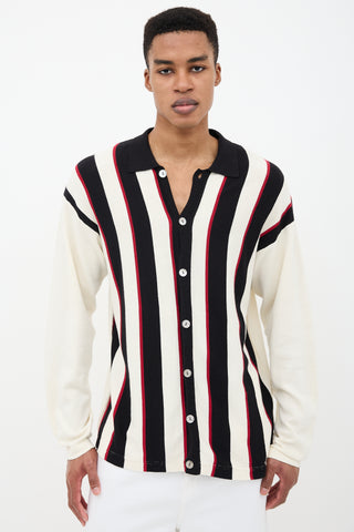 Oscar de la Renta Collared Stripe Cardigan