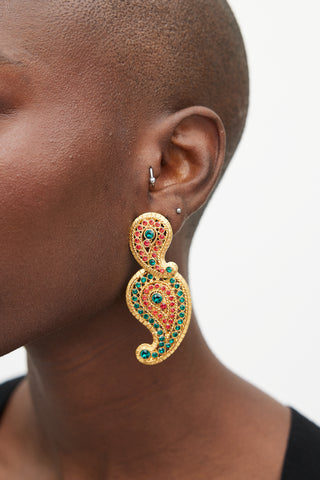 Oscar de la Renta Gold 
Multi Gem Boteh Drop Earring