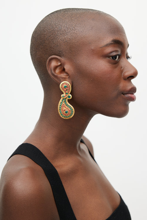 Oscar de la Renta Gold 
Multi Gem Boteh Drop Earring