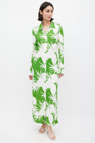 Oscar de la Renta Green 
White Pineapple Print Dress