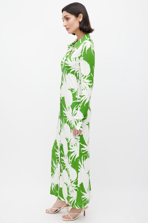 Oscar de la Renta Green 
White Pineapple Print Dress