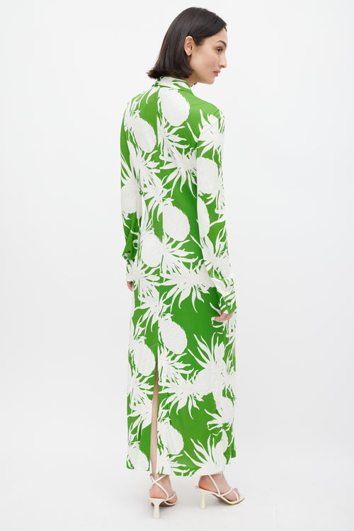 Oscar de la Renta Green 
White Pineapple Print Dress