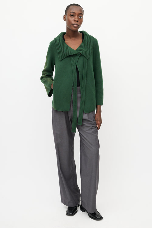 Oscar de la Renta Green Wool 
Cashmere Tie Cardigan