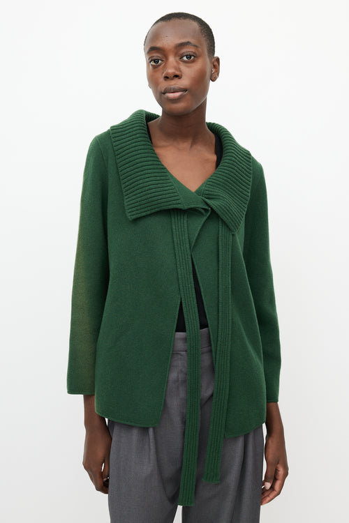 Oscar de la Renta Green Wool 
Cashmere Tie Cardigan