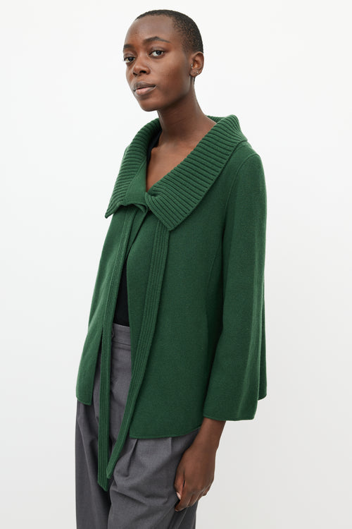 Oscar de la Renta Green Wool 
Cashmere Tie Cardigan