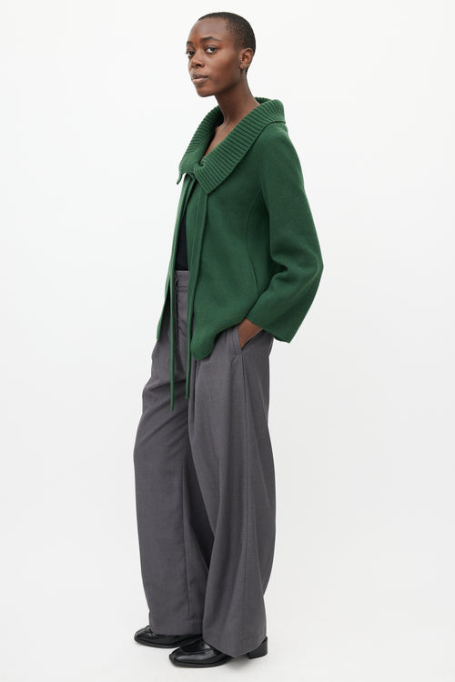 Oscar de la Renta Green Wool 
Cashmere Tie Cardigan