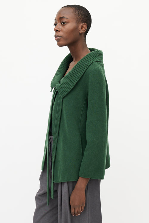 Oscar de la Renta Green Wool 
Cashmere Tie Cardigan