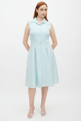 Oscar de la Renta Light Blue Silk 
Linen A-Line Dress