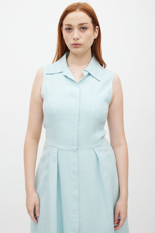 Oscar de la Renta Light Blue Silk 
Linen A-Line Dress