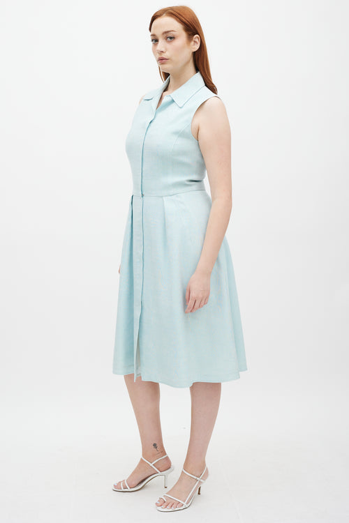 Oscar de la Renta Light Blue Silk 
Linen A-Line Dress