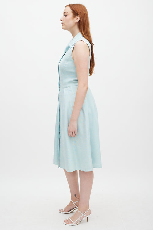 Oscar de la Renta Light Blue Silk 
Linen A-Line Dress