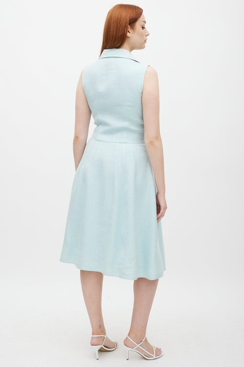 Oscar de la Renta Light Blue Silk 
Linen A-Line Dress