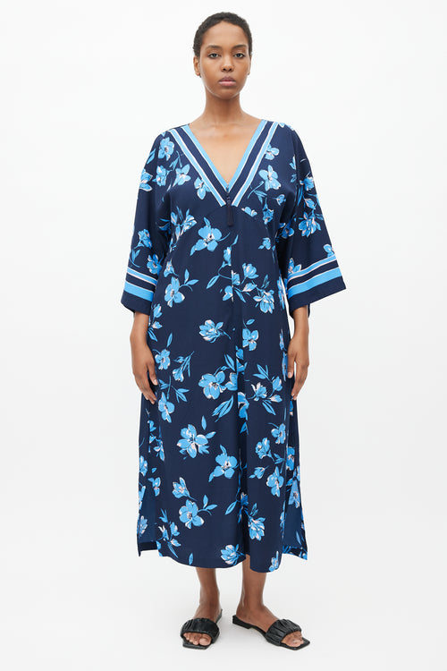 Oscar de la Renta Navy Floral Tassel Dress