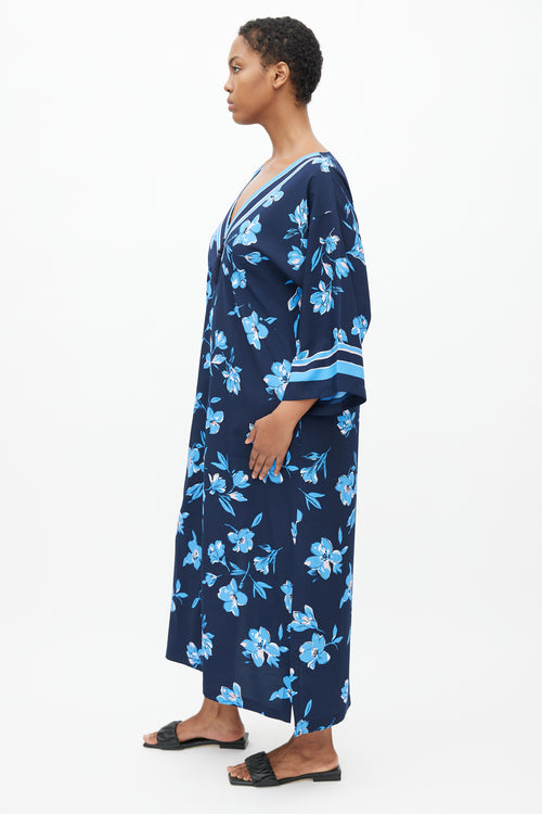 Oscar de la Renta Navy Floral Tassel Dress