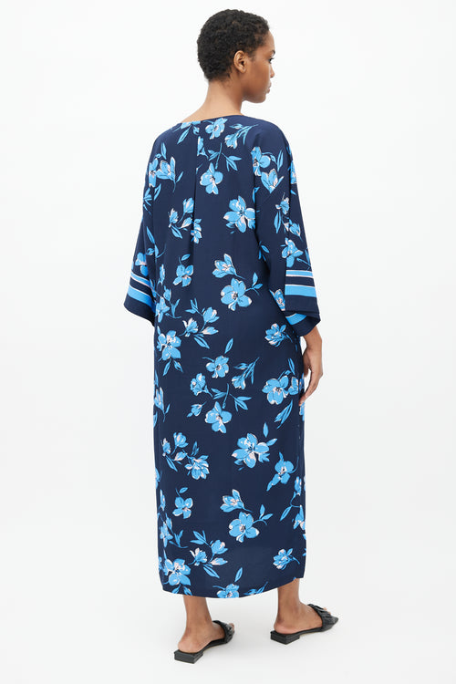 Oscar de la Renta Navy Floral Tassel Dress