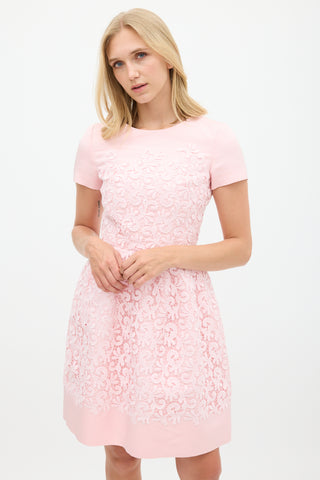 Oscar de la Renta Pink Silk 
Lace A-Line Dress