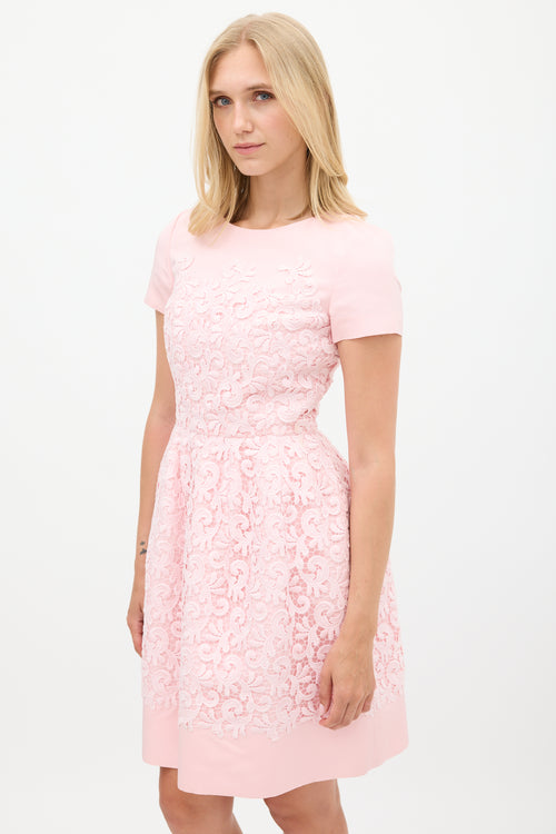 Oscar de la Renta Pink Silk 
Lace A-Line Dress