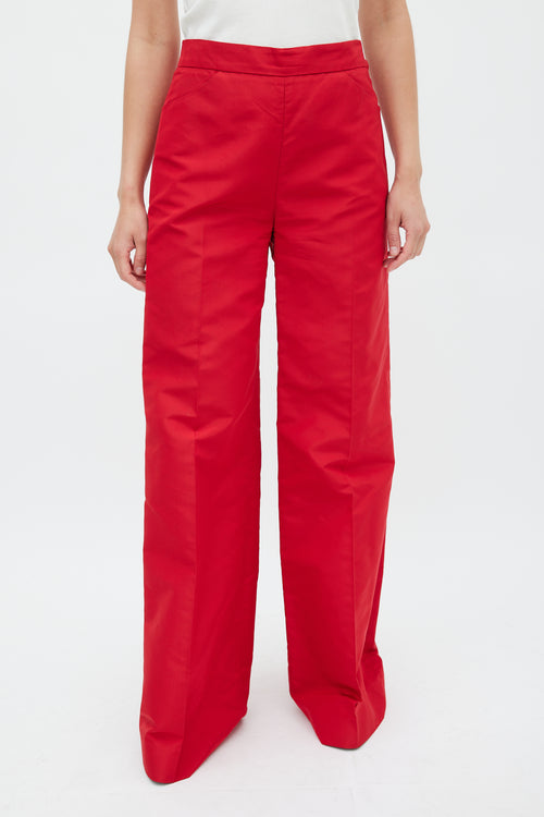 Oscar de la Renta Red Silk Wide Flared Trouser