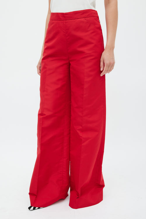 Oscar de la Renta Red Silk Wide Flared Trouser