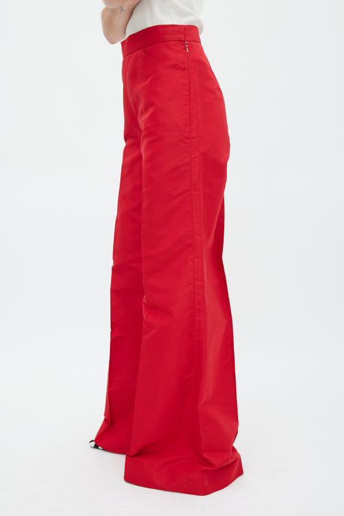 Oscar de la Renta Red Silk Wide Flared Trouser