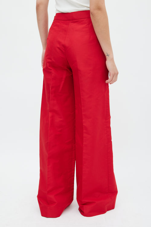 Oscar de la Renta Red Silk Wide Flared Trouser