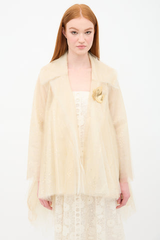 Oscar de la Renta Splatter Foil Tulle Brooch Jacket