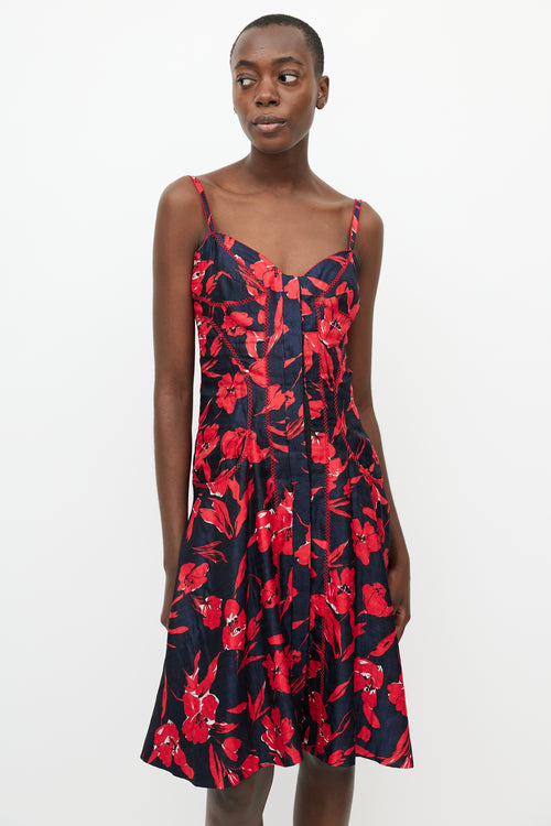 Oscar de la Renta Spring 2007 Navy 
Red Floral Dress