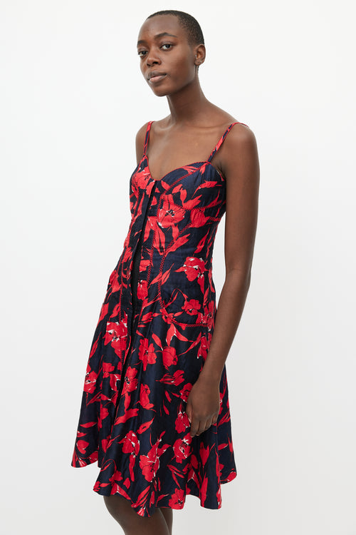 Oscar de la Renta Spring 2007 Navy 
Red Floral Dress