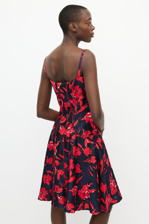 Oscar de la Renta Spring 2007 Navy 
Red Floral Dress