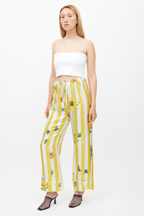 Oscar de la Renta Yellow 
Multicolour Striped Floral Silk Trouser