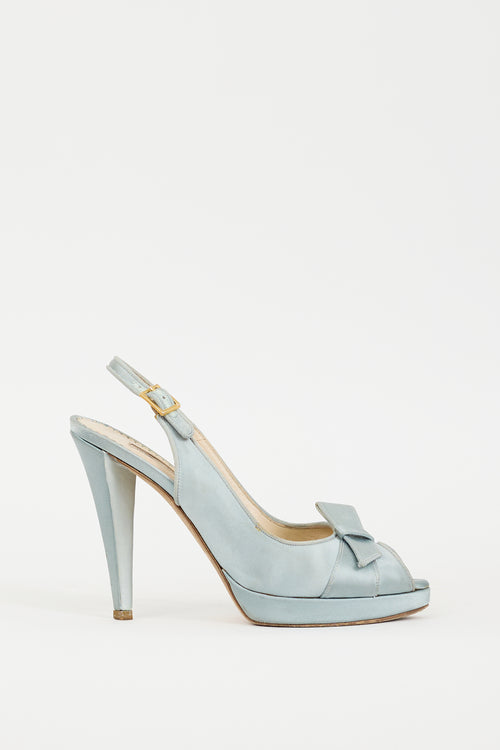 Oscar de la Renta Blue Satin Peep Toe Pump