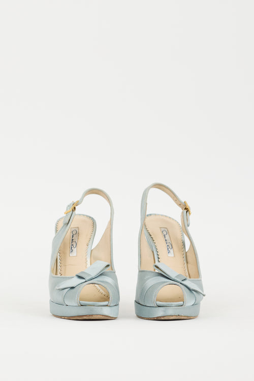 Oscar de la Renta Blue Satin Peep Toe Pump