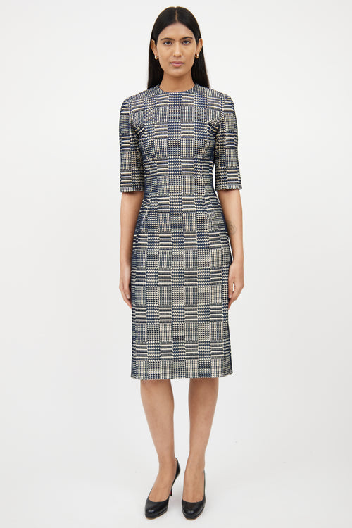 Oscar de la RentaCream 
Navy Textured Woven Dress