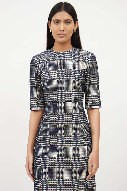 Oscar de la RentaCream 
Navy Textured Woven Dress