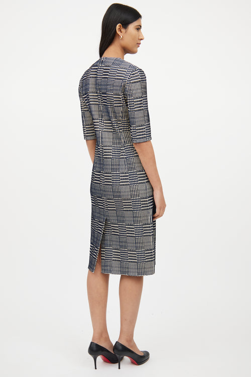 Oscar de la RentaCream 
Navy Textured Woven Dress