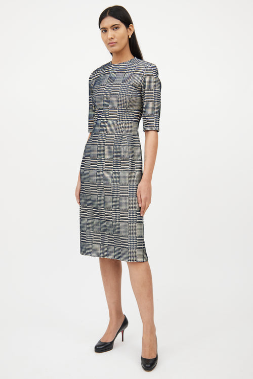 Oscar de la RentaCream 
Navy Textured Woven Dress