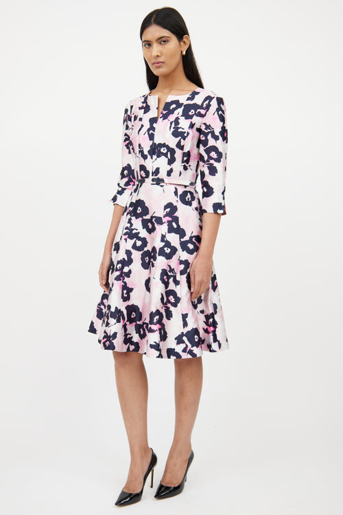 Oscar de la RentaPink 
Black Floral Tea Dress