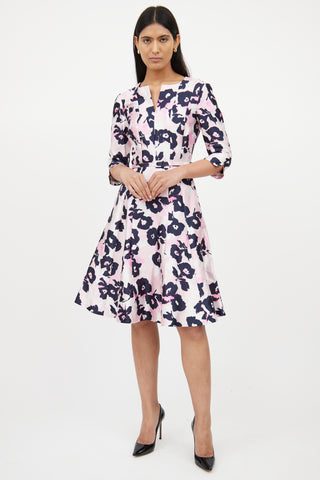 Oscar de la RentaPink 
Black Floral Tea Dress