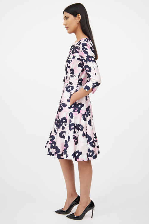 Oscar de la RentaPink 
Black Floral Tea Dress