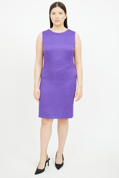 Oscar de la Renta Textured Purple Silk Blend Dress