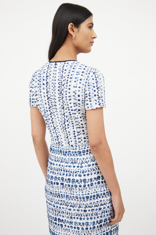 Oscar de la RentaWhite 
Blue Textured Knit Dress