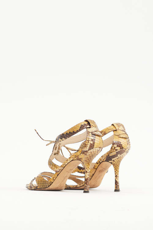 Oscar de la Renta Beige 
Brown Textured Leather Lace Up Heel