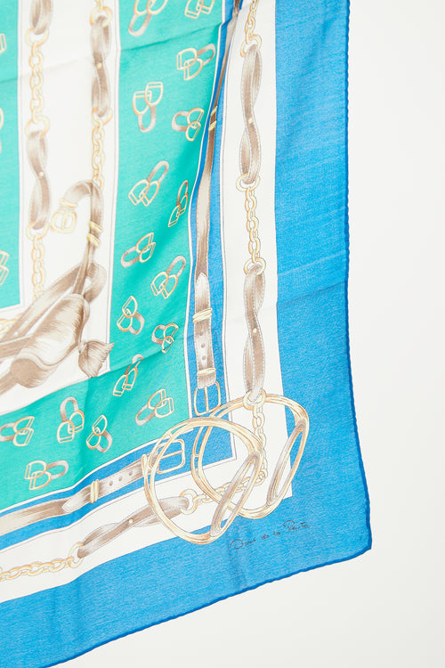 Oscar de la Renta Blue Multi Colour Silk Scarf