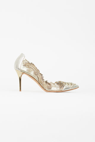 Oscar de la Renta Gold 
Silver Pointed Toe Pump