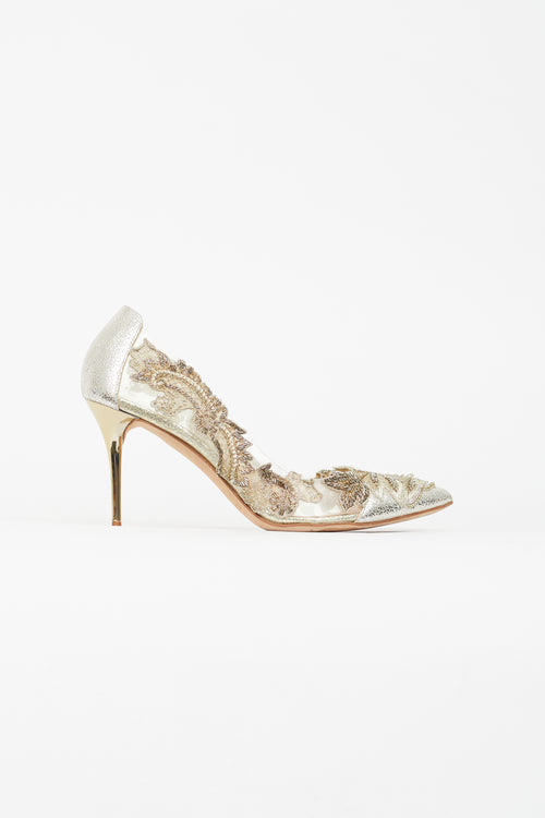 Oscar de la Renta Gold 
Silver Pointed Toe Pump